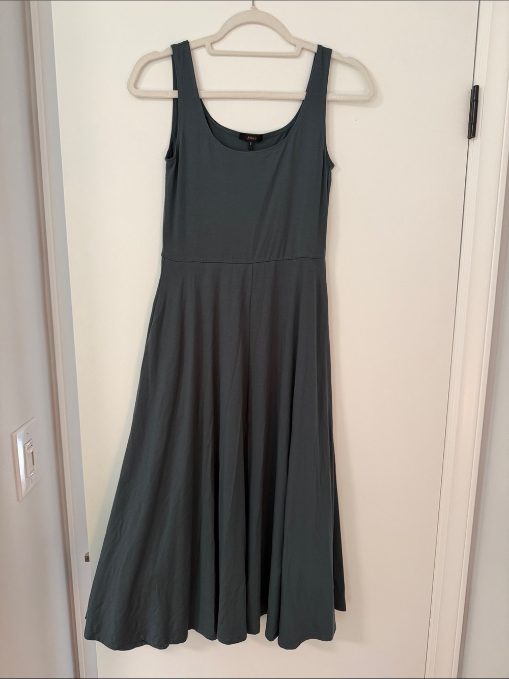 Quince Tencel Jersey Fit & Flare Dress Dark Olive - Picture 2 of 12